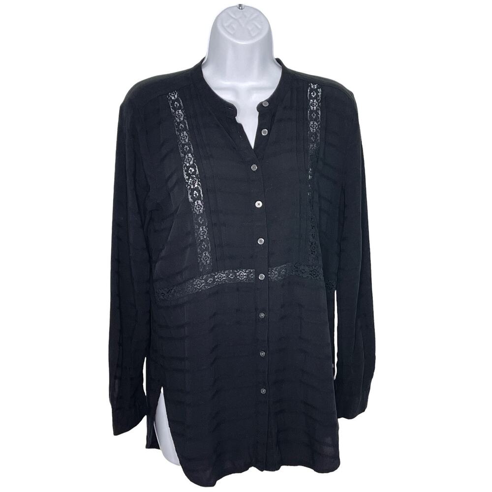 Ann Taylor Loft  Button Down Tunic Black Small Petite